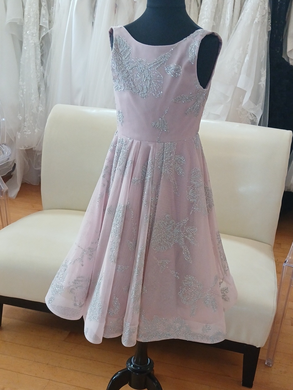 Girls' Pink Glitter Floral Dress